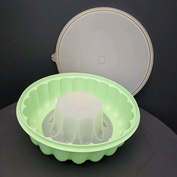 Tupperware Jello Mold Ring 3 pc Mint Green Lid 6 Cup Jel-N-Serve 1201 1202 1203 - Picture 1 of 15